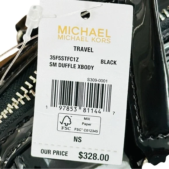 Michael Kors Jet Set small black patent duffel crossbody bag $328 NWT - Picture 3 of 11